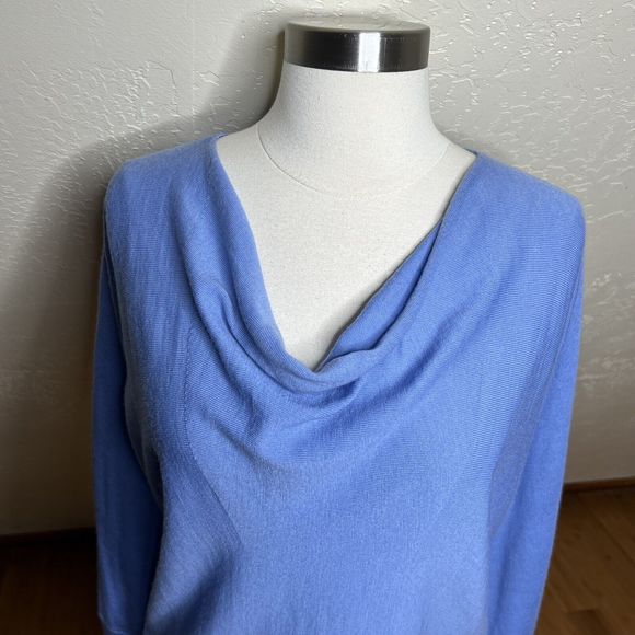 3/$30 Talbots Pullover Sweater Womens SP Blue Pure Merino Wool Draped Neckline - Picture 2 of 8